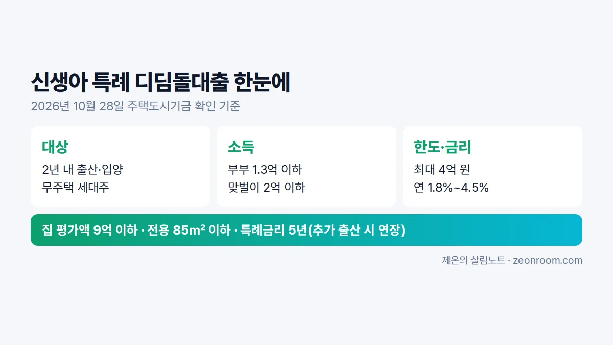 신생아 특례 디딤돌대출 대상, 한도, 금리 요약